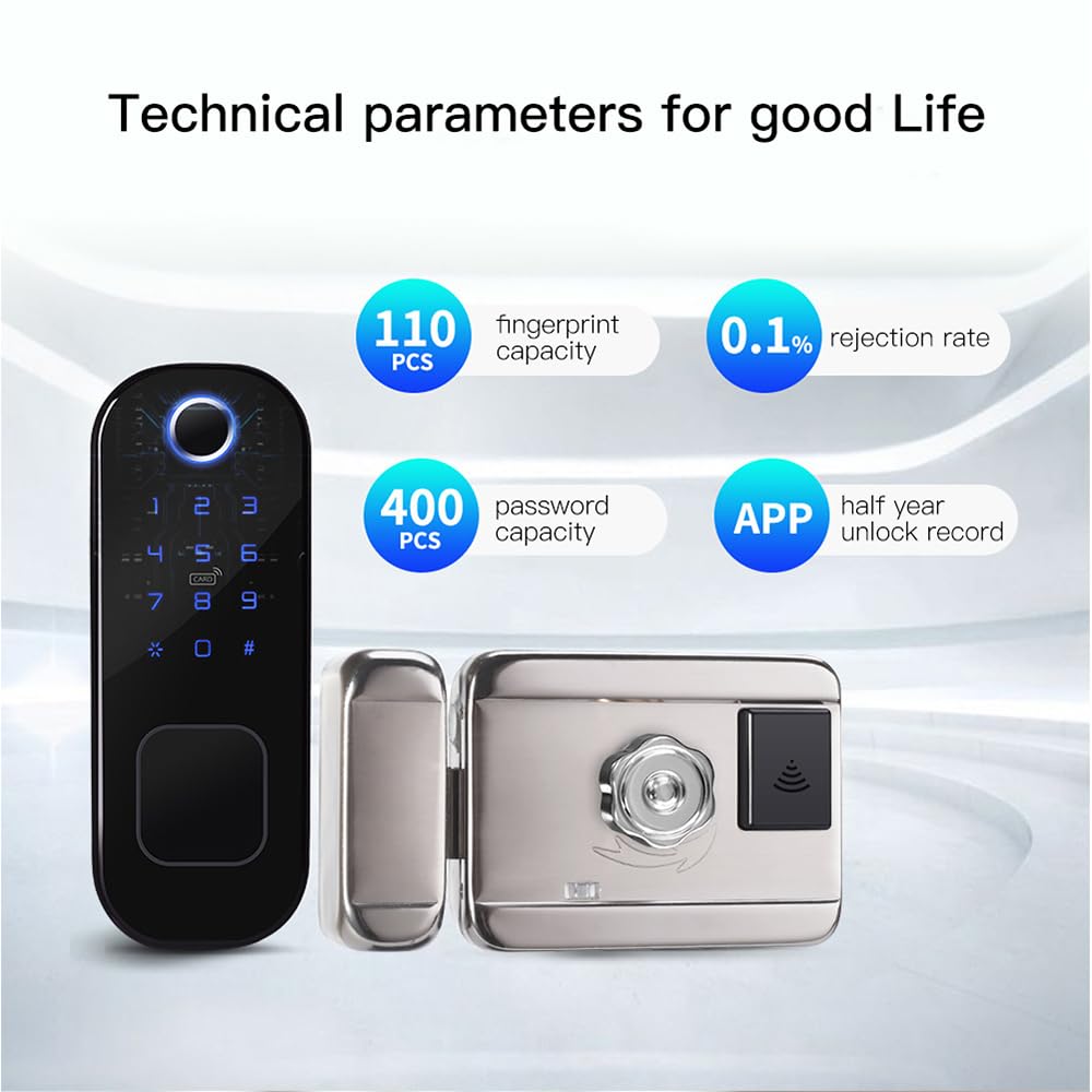 Serratura Antifurto Wifi per Casa Intelligente, Serratura con Improntata Digitale Intelligente, Serratura di Sicurezza BT, Controllo Remoto App, Adatta per Spessore Porta 38-70mm, 6 Metodi di