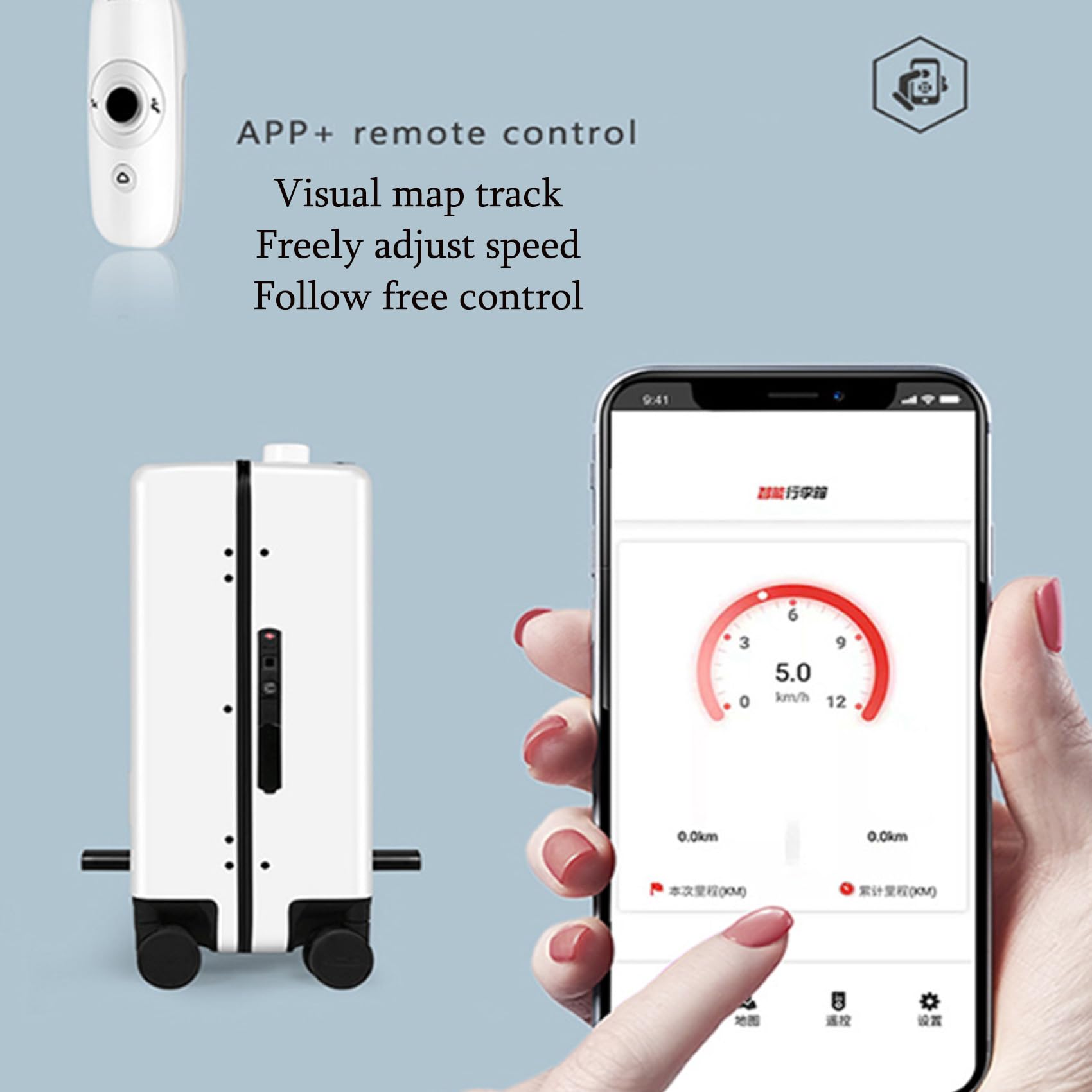 Valigia da Bagaglio A Mano Intelligente, Telaio in Alluminio con Sblocco Tramite Impronta Digitale, Bagaglio A Mano Rigido con Ruote Girevoli E Lucchetto TSA, Follow Automatico, Controllo App