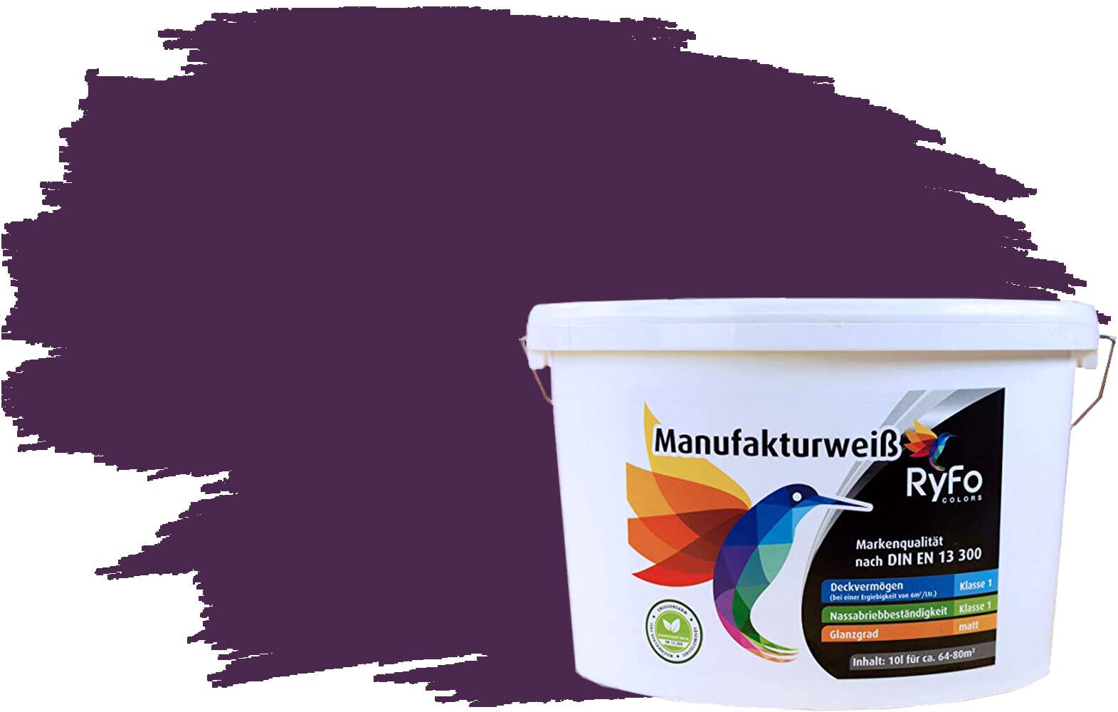 RyFo Colors Bunte Wandfarbe Manufakturweiß Dunkelviolett 10l - weitere Violett Farbtöne und Größen erhältlich, Deckkraft Klasse 1, Nassabrieb Klasse 1