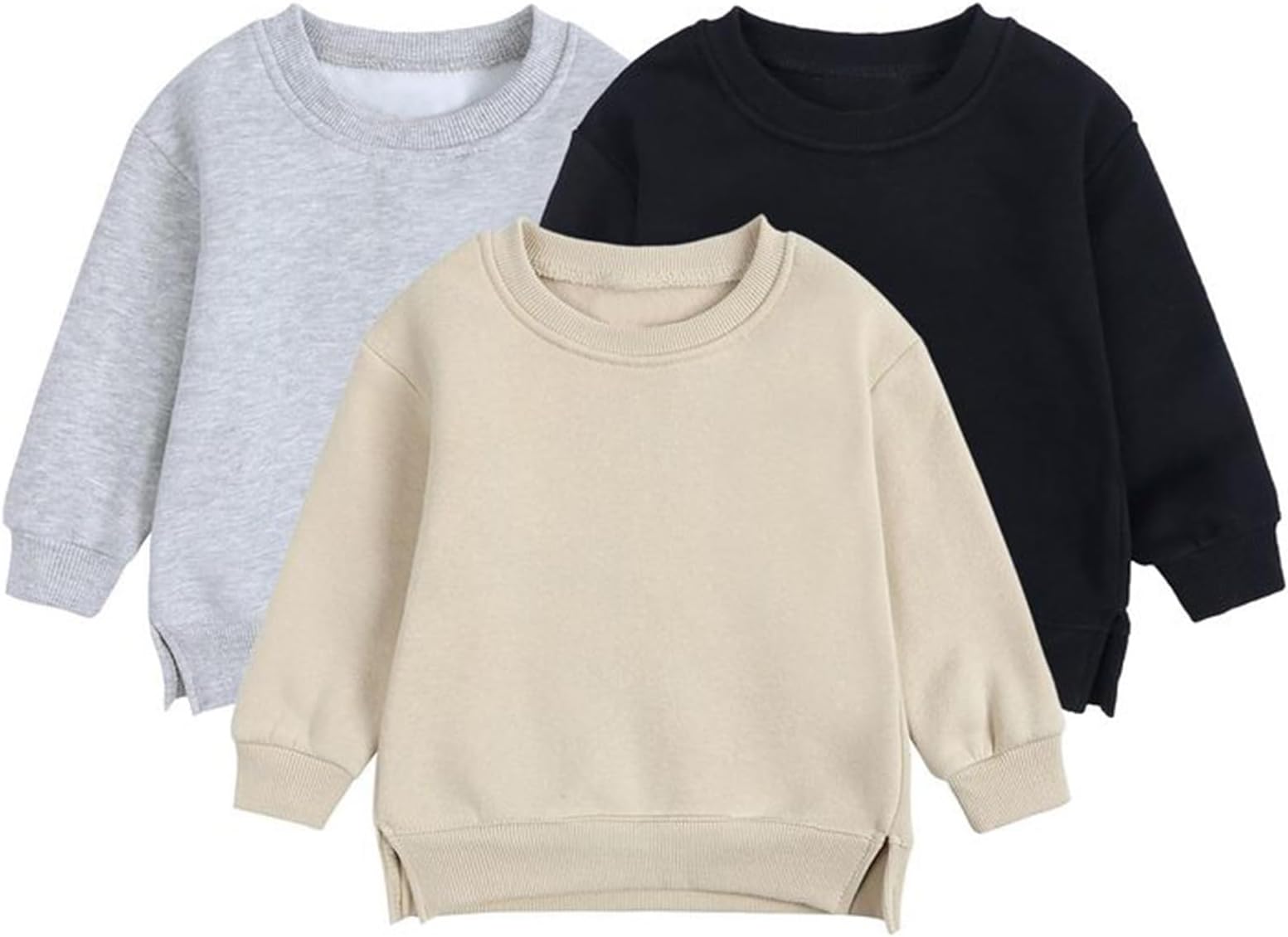 Baby Boys Girls Fleece Sweatshirt Crewneck Solid Cotton Pullover Newborn Infant Warm Basic Sweatshirt Fall Winter Top