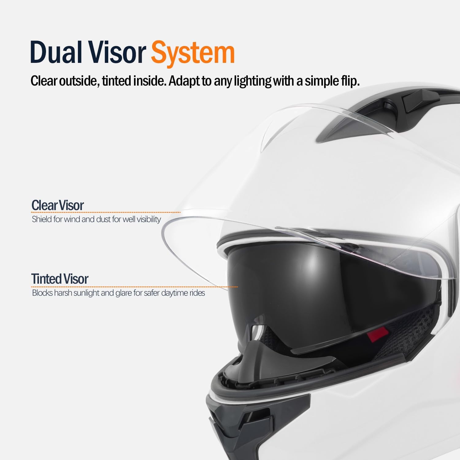 Pearl White Modular Motorcycle Helmet DOT Certified - Full Face Flip Up Dual Visor ADV Street Bike Adventure ATV Motorbike Helmet for Street for Adult Men Women, Medium