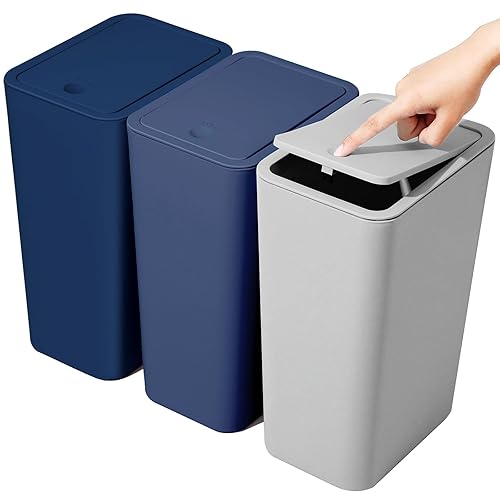 Paquete de 3 cubos de basura pequeños para baño con tapa, papelera delgada de 10 litros2.6 galones con tapa desplegable para dormitorio, oficina,