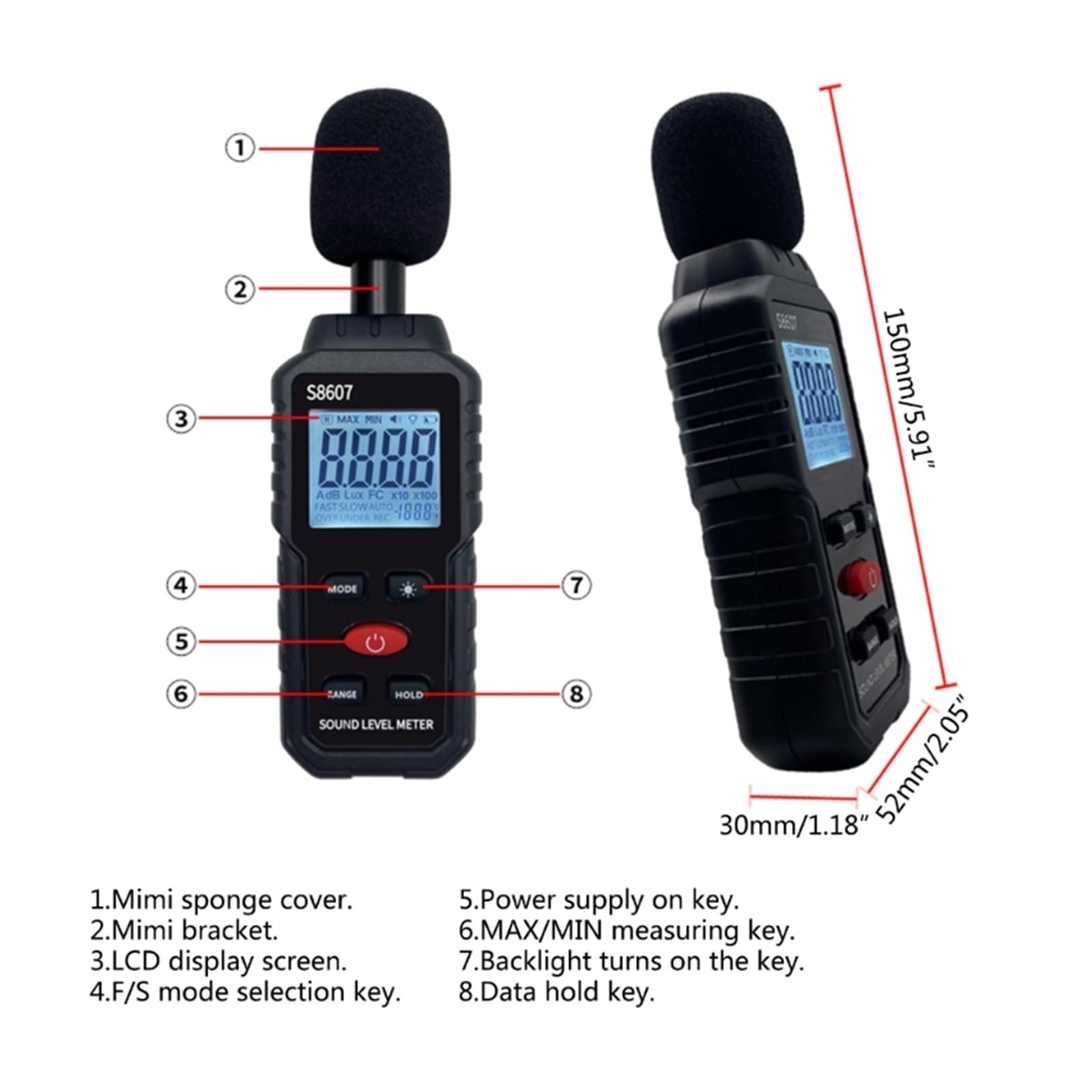 Misuratore Di Decibel - Misuratore Di Livello Sonoro Portatile Misuratore Di Livello Sonoro Digitale - Gamma 30-130 DB(A) Misuratore Di Decibel, Livello Di Rumore, Tester Di Monitoraggio Dei Decibel - Foto 7