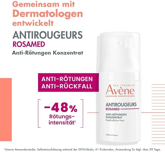 Eau Thermale Avène Antirougeurs Rosamed Chronic Redness Concentrate 30ml | Avène & Angiopausine™ Thermal Spring Water - Hydrates & Soothes - Dermatologist Developed - Sensitive & Reactive Skin
