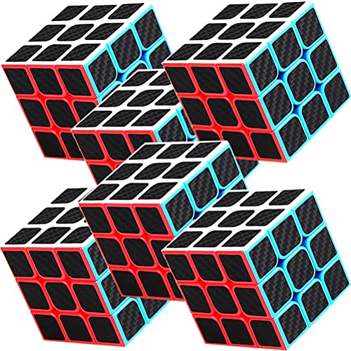 Party Pack Rubiks Cube, Rubix Cube Speed Cube 3x3x3, Smooth Magic Carbon Fiber Sticker Rubix Speed Cubes, Enhanced Version, 5.7 Black - Pack of 6