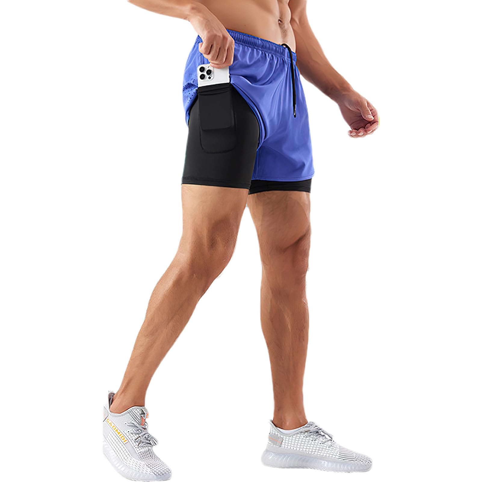 Uomo Pantaloncini da Corsa 2 in 1 Asciugatura Rapida Pantaloncini Sportivi da Palestra Running Tennis con Tasche Telefono