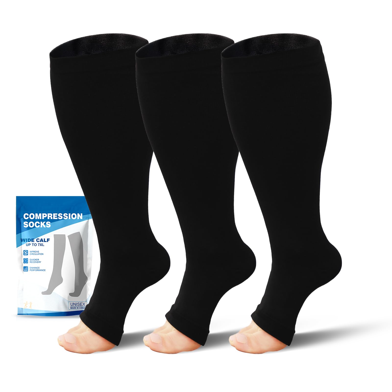 AMITOFO Plus Size Toeless Compression Socks 20-30mmHg Wide - medical compression garments | Mubboo
