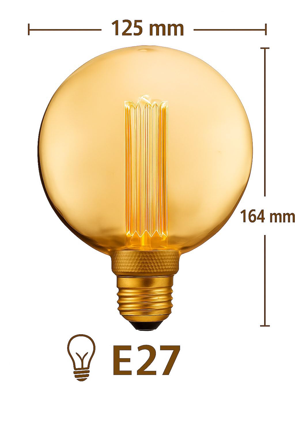 greenandco Vintage Design Żarówka LED do nastrojowego oświetlenia | E27 G125 | bursztynowa | 4W 200lm | 1800K bardzo ciepła biel | 320° | 230V | bez migotania | nieściemnialna | żarówka Edisona