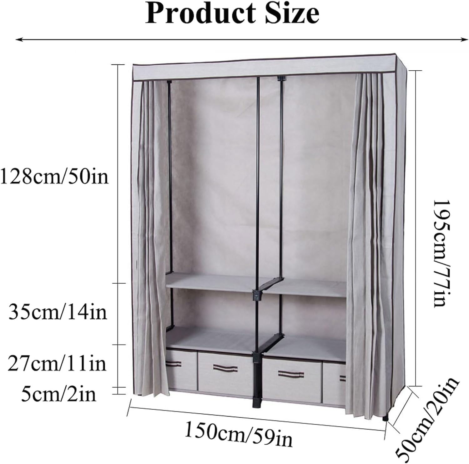 Portable Closet Portable Closet Iron Wardrobe Closet Fabric Clothes Closet Fashion Closets for Bedroom Hanging Storage Closet for Clothes Spacious