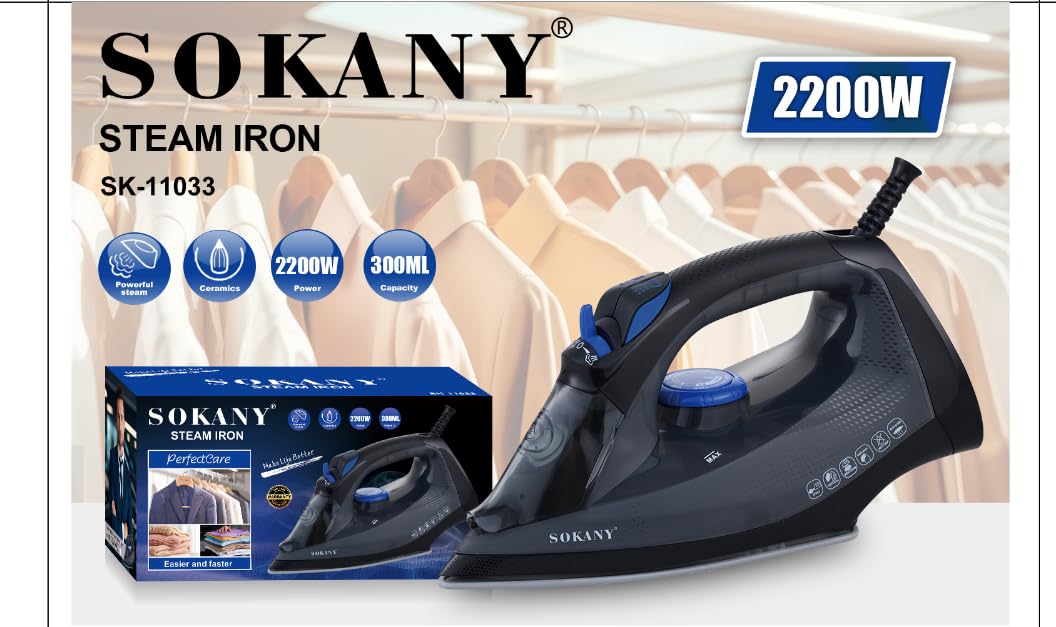 Sokany Seramik Tabanlı Buharlı Ütü 350ml Su Hazneli SK-11036