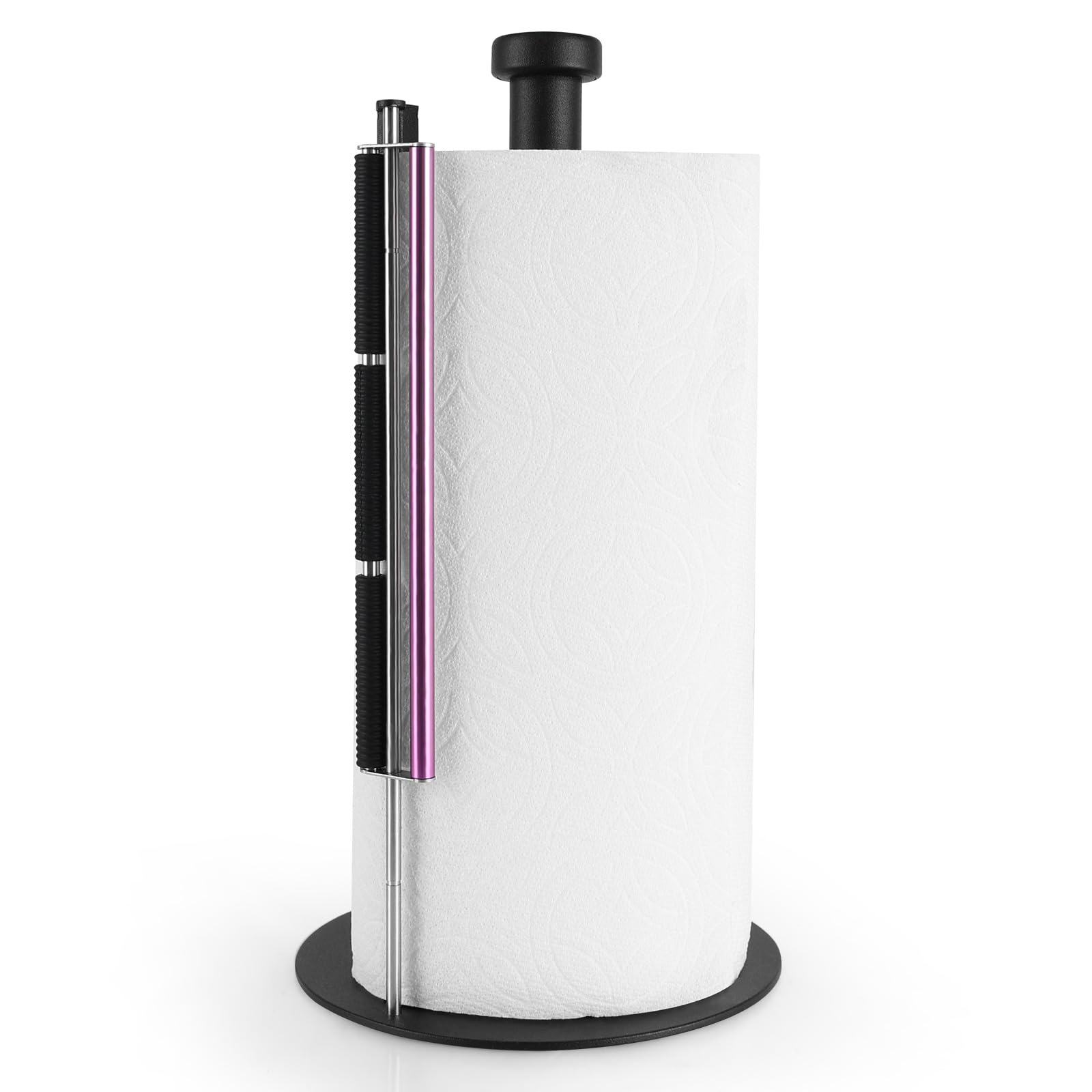 LOEFME Paper Towel Holder Stand, Easy One-Handed Tear Paper Towel Holders Countertop with Suction Cups, Stainless Steel Paper Towel Rack for Kitchen and Dining Room Table, Black