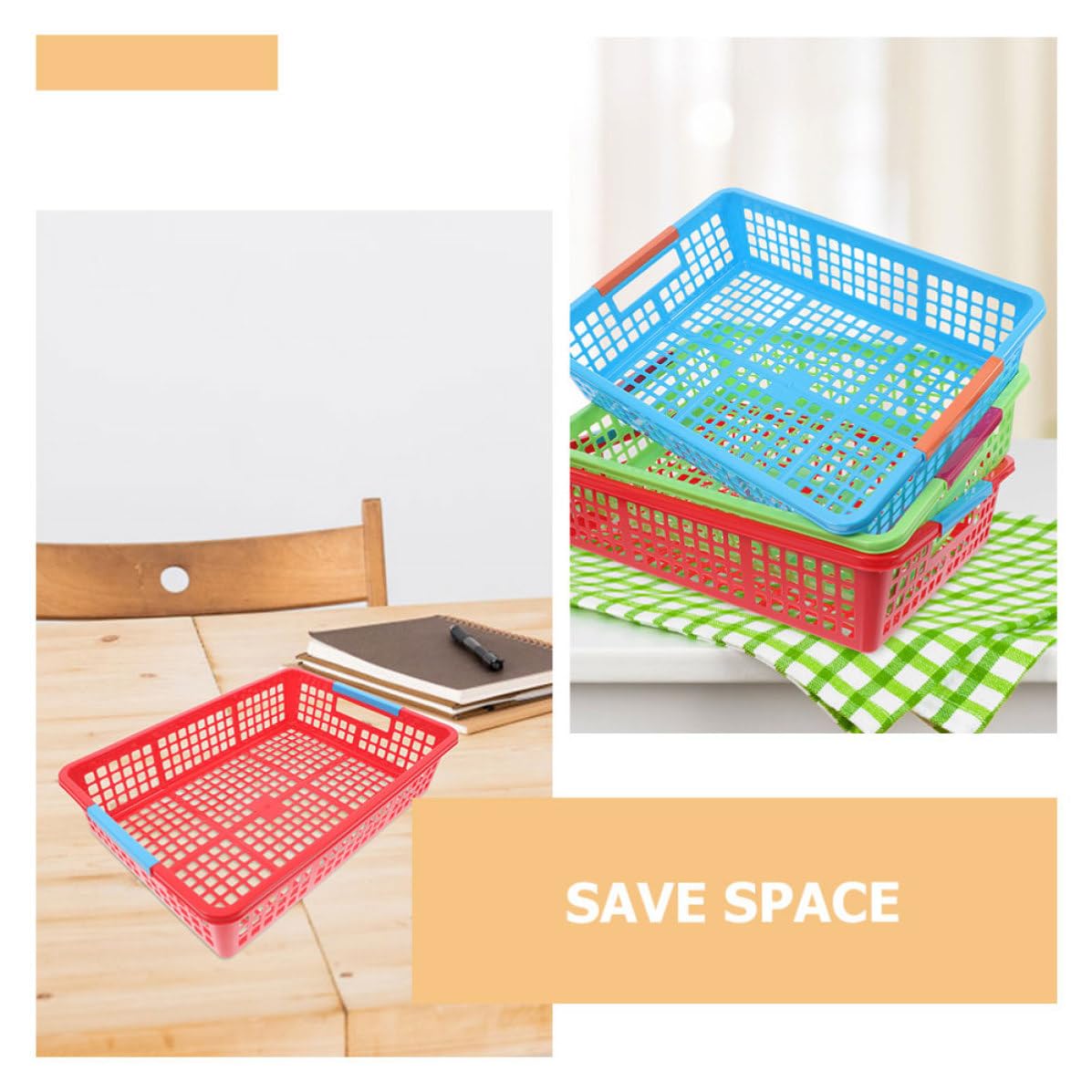 SHINEOFI 5 Piezas Cestas Organizadoras de Plástico para Documentos A4 y Frutas Diseño que Ahorra Espacio y Acabado Suave, Ideales para Oficina y Escuela