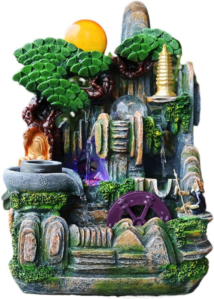 生财 fengshui Rockery Water Ornaments Home Decor Set 流水摆件循环水喷泉招财进宝办公室客厅 Living Room Office Bedroom Ornaments 小型水景创意风水轮 - U426