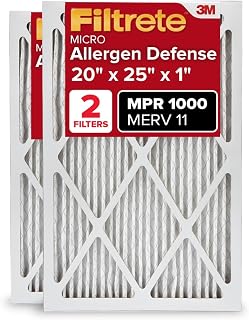Filtrete 20x25x1 MERV 11 MPR 1000 Furnace Air Filter 2-Pack - 3-Month Pleated Allergen Defense for Cleaner Air