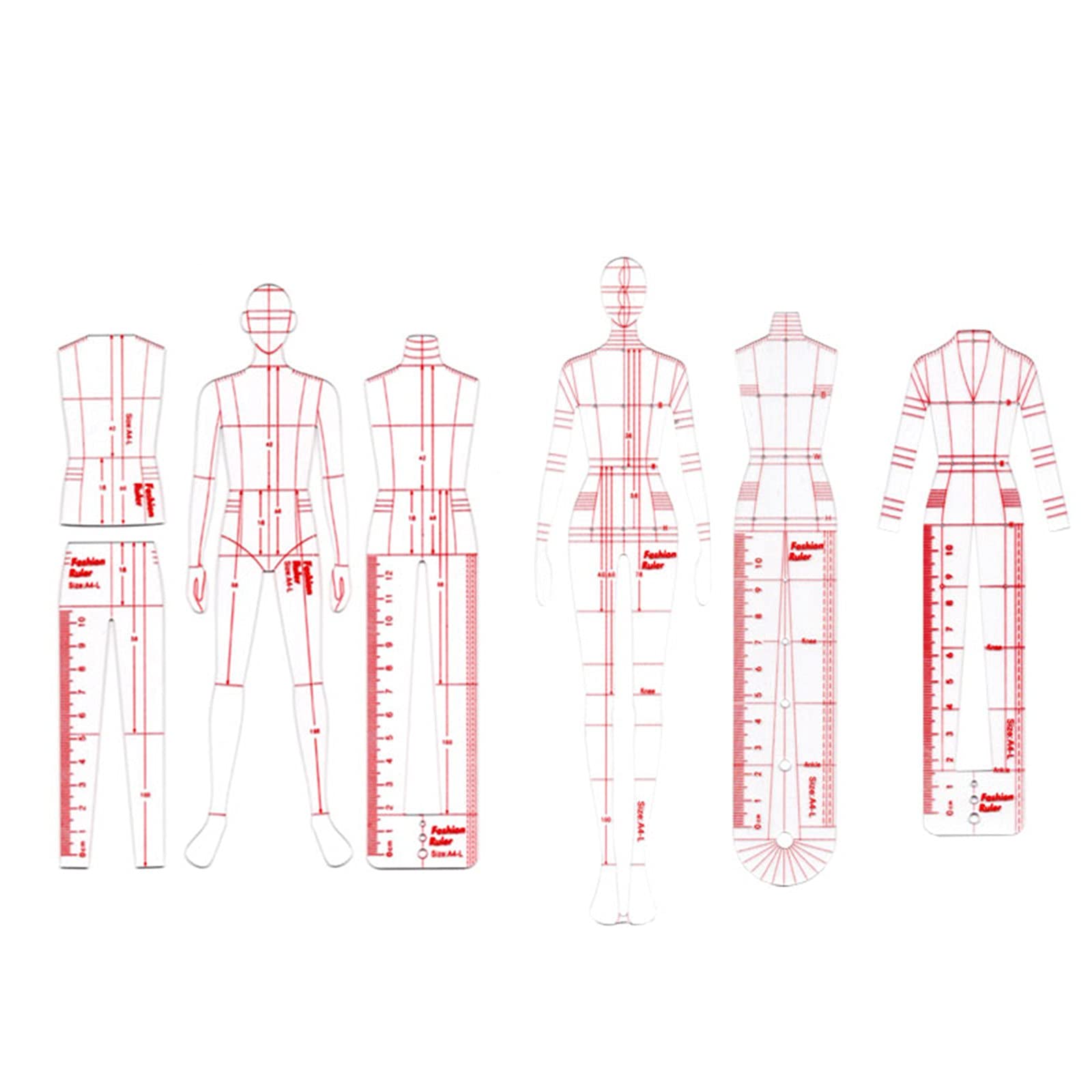 Righello Modello Curva Righelli per Abbigliamento Umanoide Acrilico Trasparente, Righello Modello di Design per Abbigliamento, Strumenti per Cucire di Misurazione Dell'Abbigliamento(Size:A)