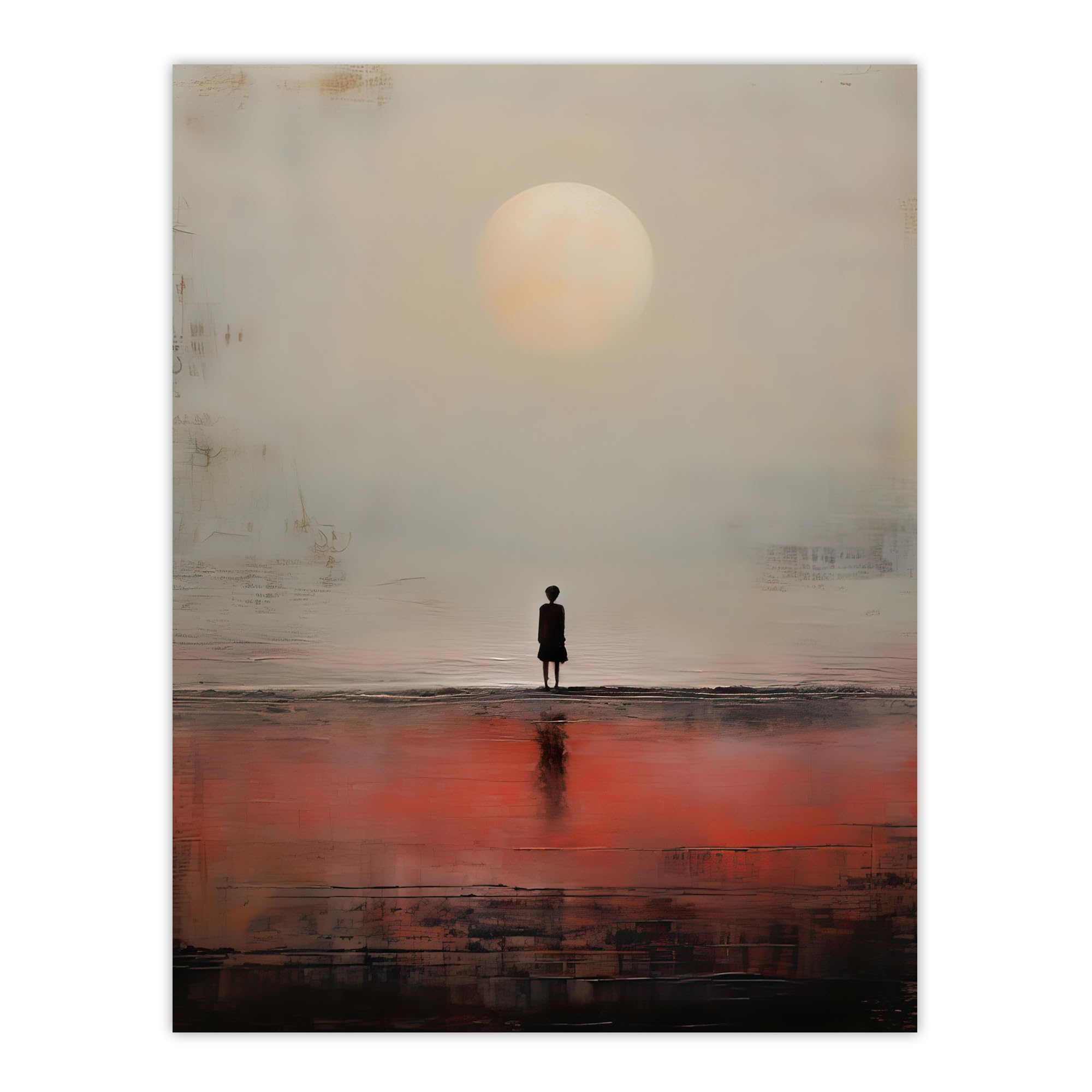 Artery8 Alone with the Sea Minimalist Misty Seascape Sunset Extra Large XL Wall Art Poster Print