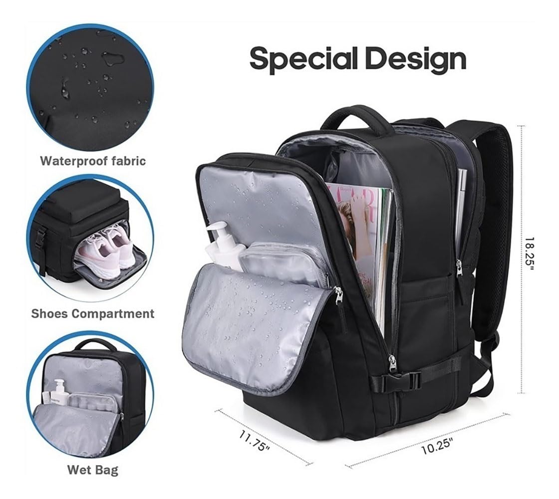 Mochila de viaje, mochila de viaje para portátil, 35 litros 14 litros expandible mochila de viaje de negocios, resistente al agua duradera de 14 pulgadas mochilas para portátiles, mochila grande de ne