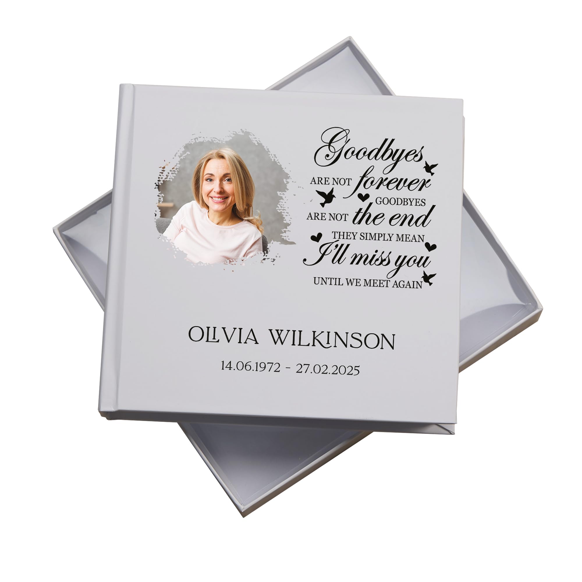 Personalised Memorial Photo White Album With Sentiment Goodbyes Are Not Forever For 50 x 6x4 Photos