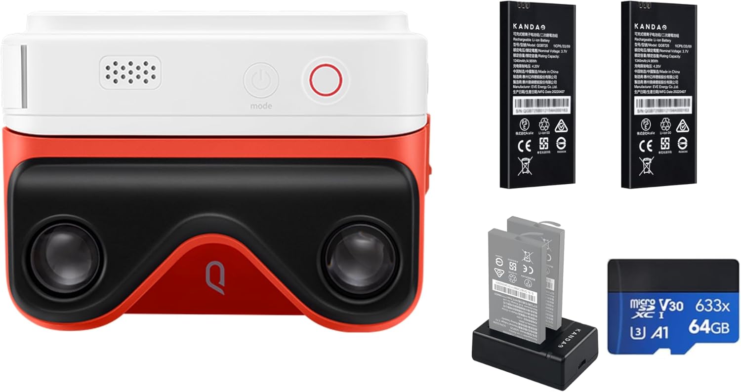 KanDao QooCam EGO 3D Camera – 24MP Photos 4K 60FPS Video Viewer Built-in 3D Stereoscopic Camera, Compatible with VR Headphones/AR Glasses/Projectors, White Charging Set