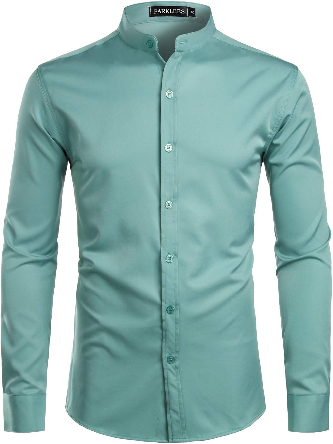 Men's Slim Fit Long Sleeve Button Up Casual Band Collar Shirts
