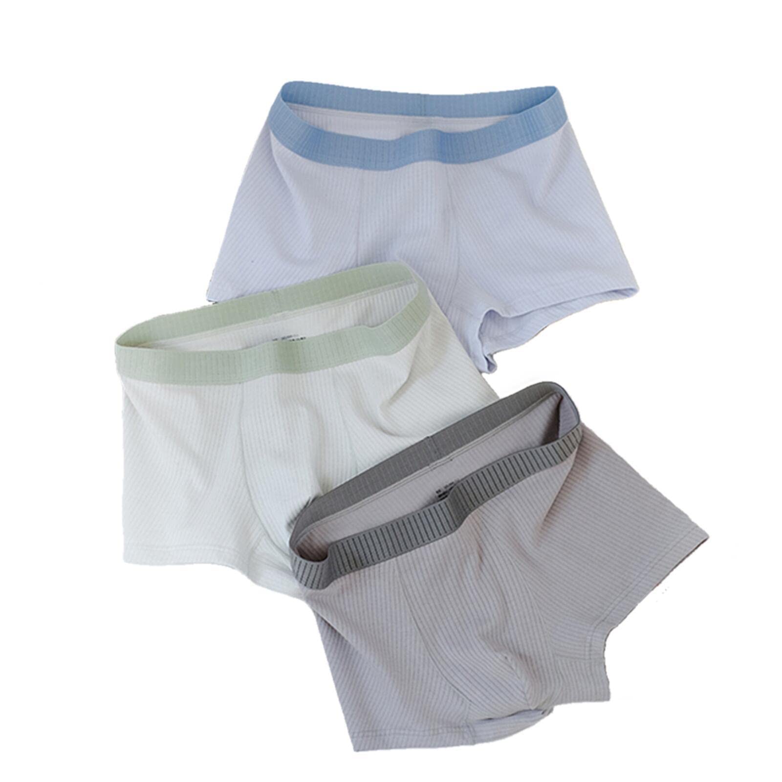 Boxer Uomo Tinta Unita 3 Pezzi di Colore Solido in Cotone Estate Medio Vita Mutande Traspiranti