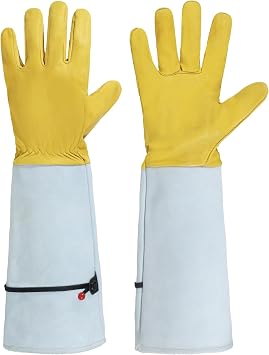 HANDLANDY Rose Pruning Gardening Gloves for Men Women, Thorn Proof Forearm Protection Leather Garden Gloves, Gardening Gifts for Gardeners Golden Yellow, Large