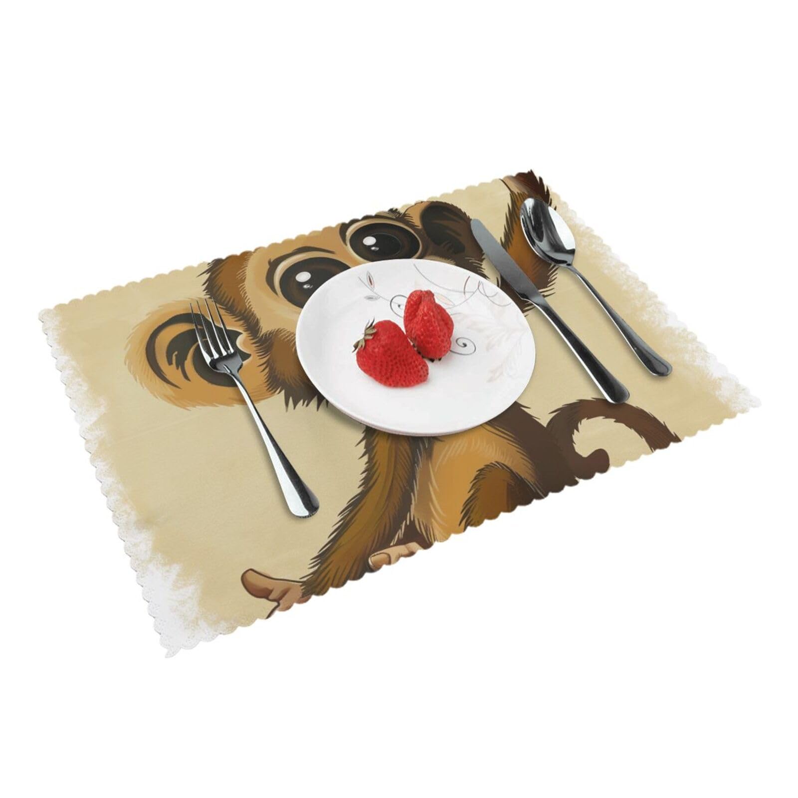 Cute Monkey Print Printed Placemat Heat Resistant Place Mats Set of 4 PCS Washable Kitchen Table Mats, 12x18 Inch