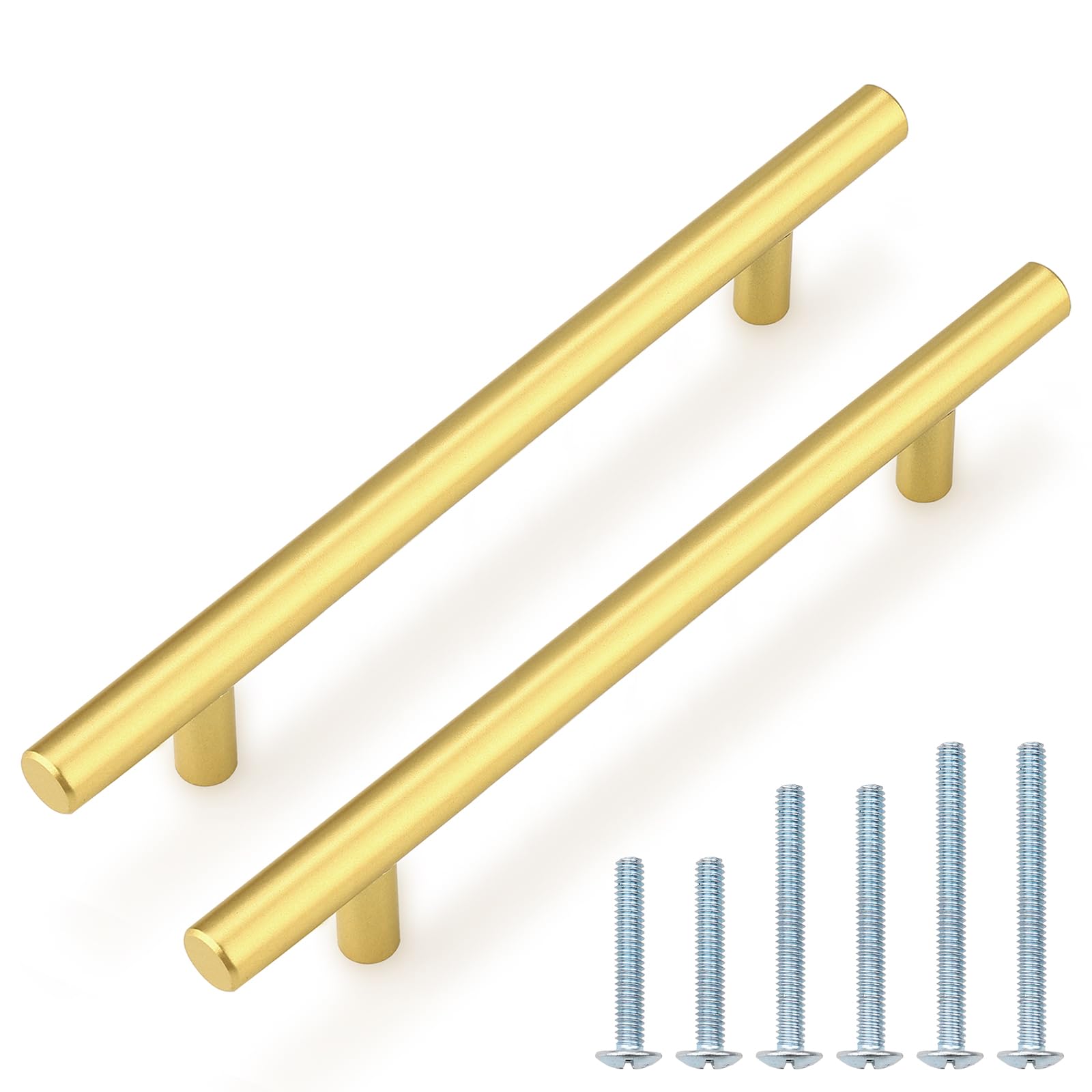 Probrico 30 Pack 6-3/10 Inch Center-to-Center Kitchen Cabinet Pulls T Bar Gold Cabinet Handles Modern Drawer Hardware Dresser Pulls, 8-4/5 inch Total Length