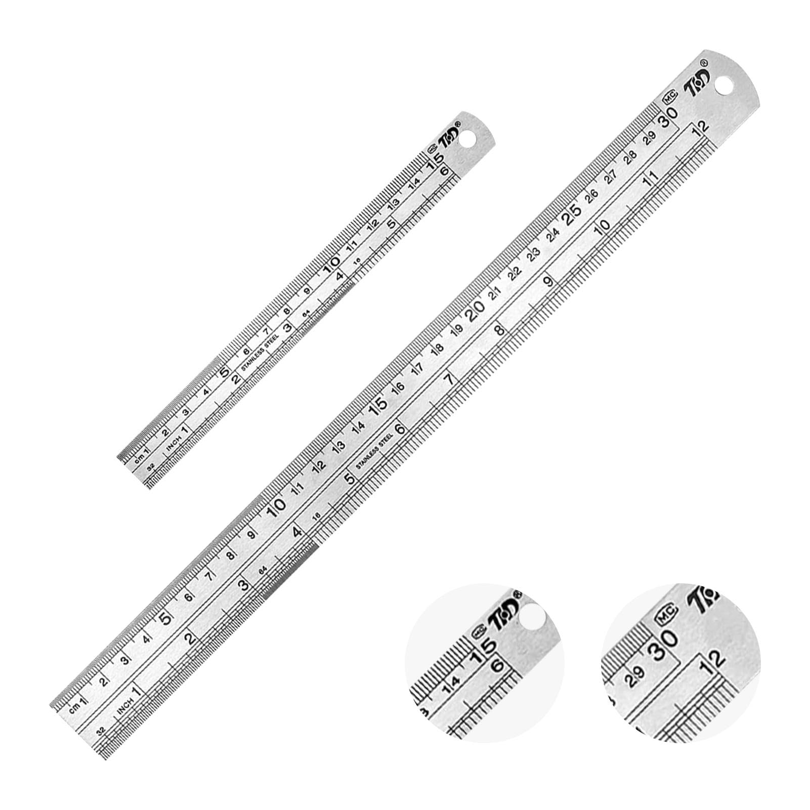 Heavy Duty Stainless Steel Ruler Set 12inch & 6inch Precision Measurement Tool for School and Office