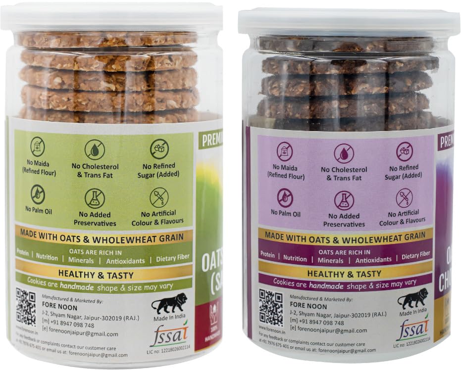 Fore Noon Chocolate Chocochip Oats & Jeera Ajwain (Salty) Oats Cookies (356 g, Pack of 2) 1