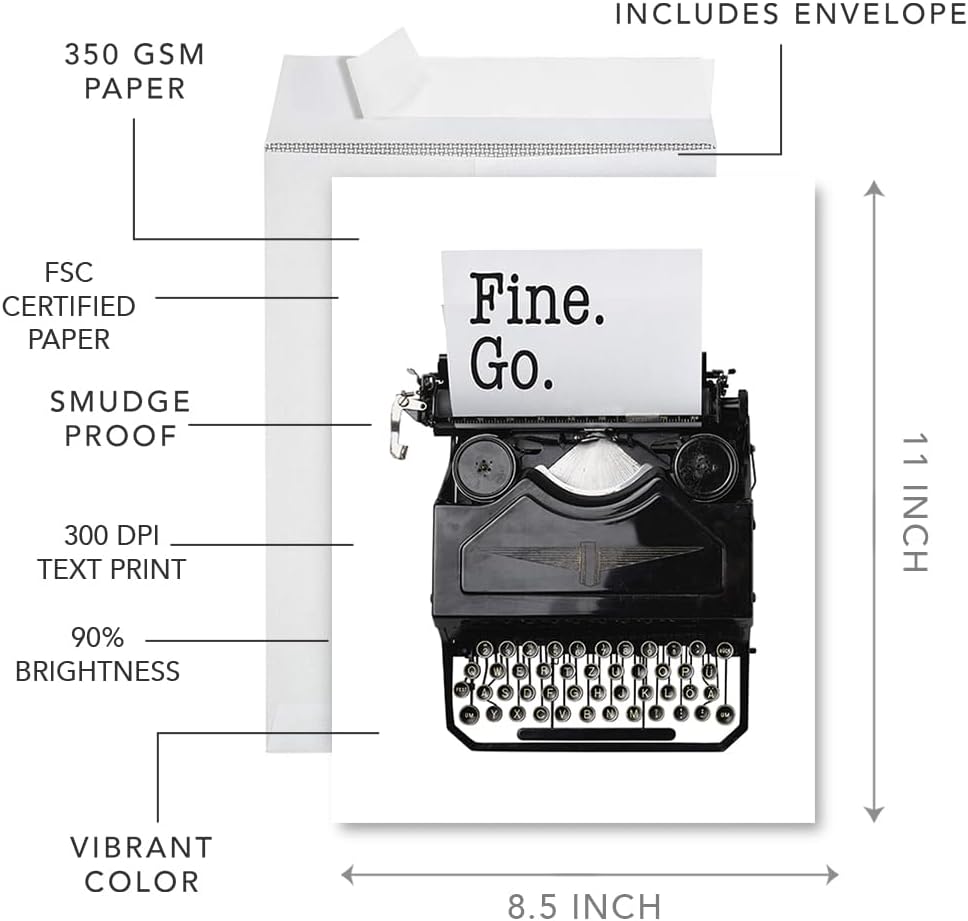 Andaz Press Funny Jumbo New Job Card With Envelope 8.5 x 11 inch, Farewell Retirement Office Card, Fine. Go. 1-Pack, Includes Envelope