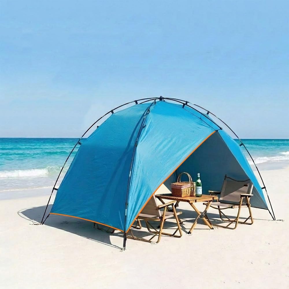 Tente de Plage pour Famille – Facile à Monter, Protection Solaire UPF 50+, Ombrelle Portable pour Jardin, Parc, Camping (2-4 Personnes) (Bleu)