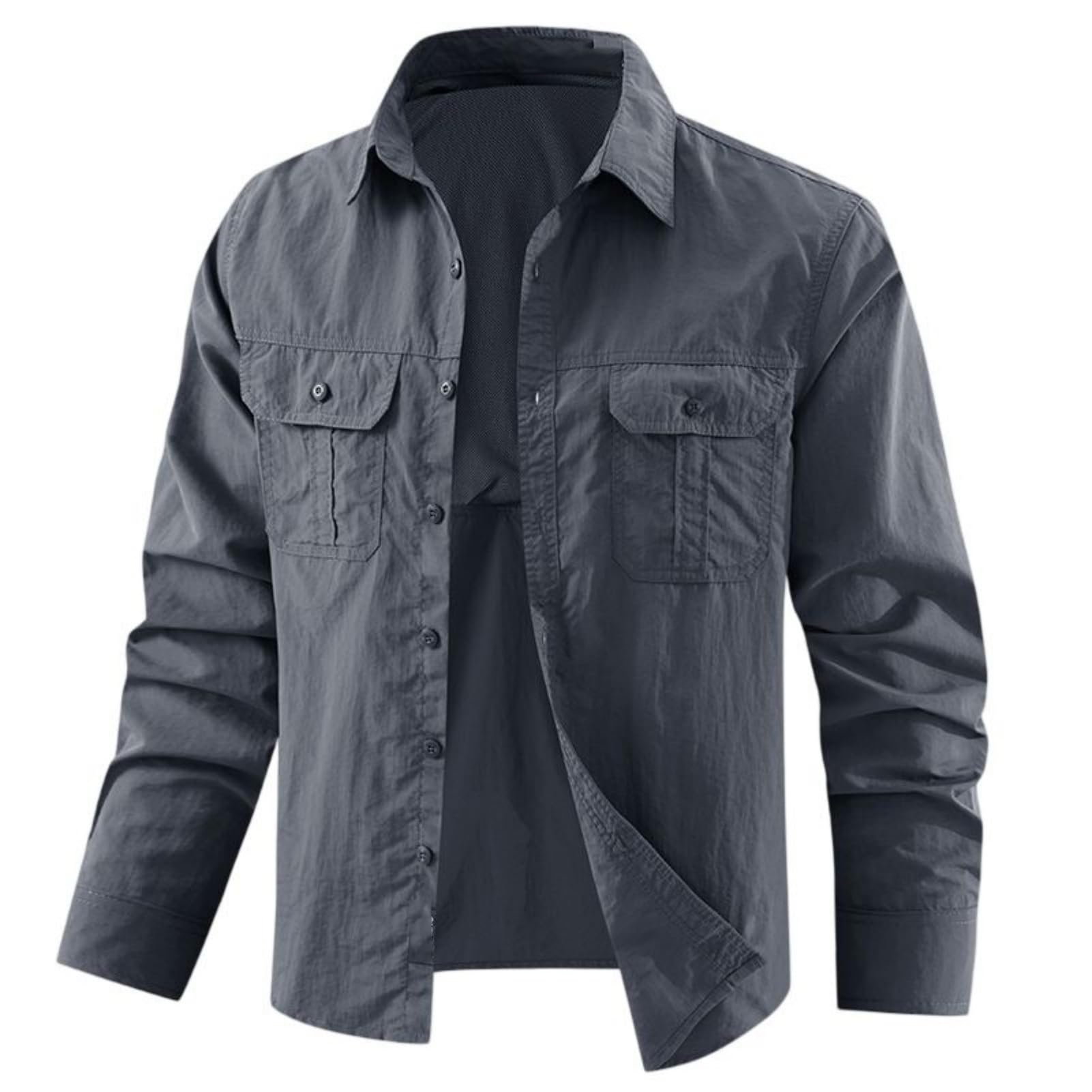 Camicia cargo da uomo a maniche lunghe, leggera, con diverse tasche, per l'uso quotidiano