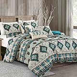 LINEN MART Queen Comforter Set Luxury Bedding Comforter Sets Southwestern Tan Navajo Turquoise Feath