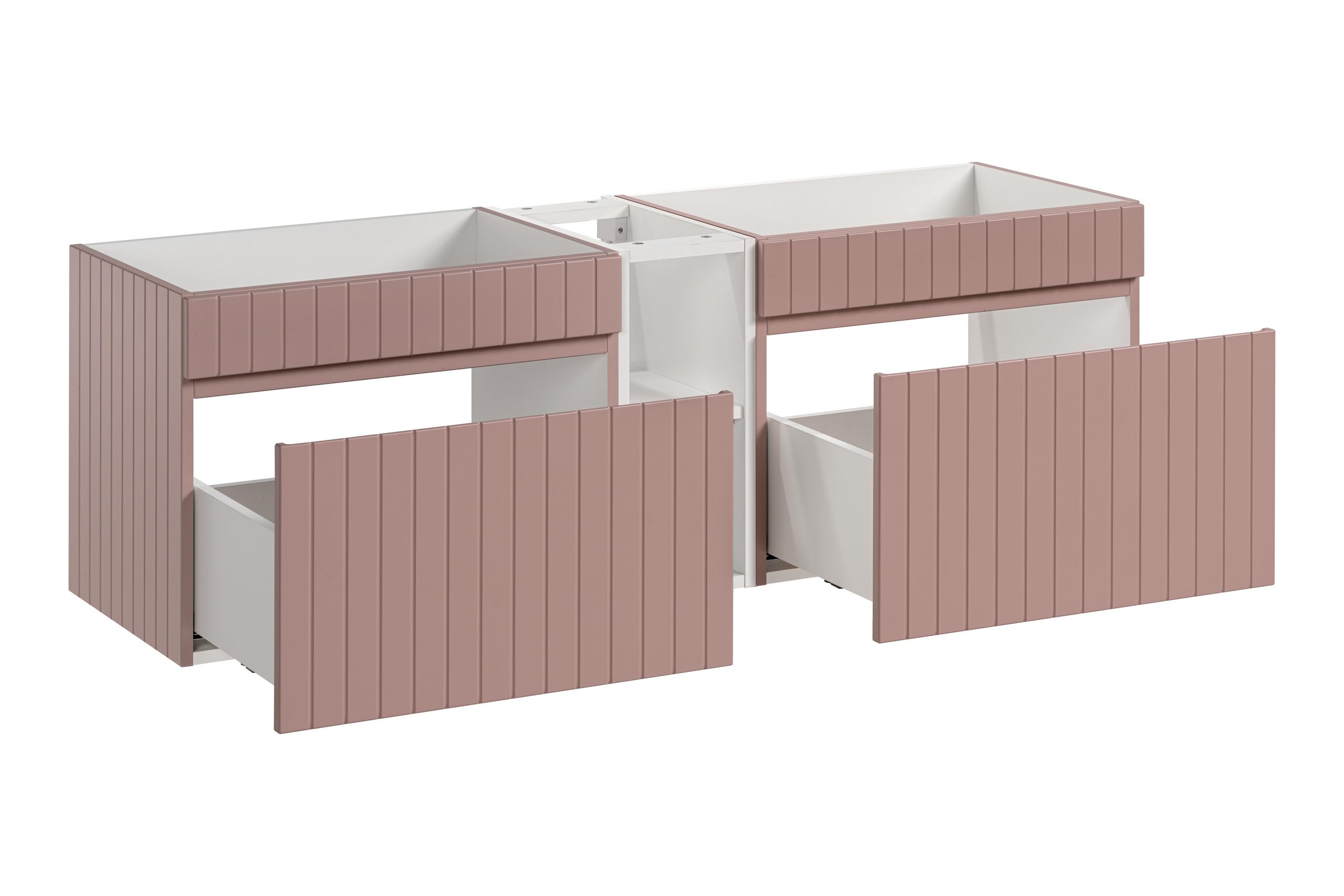 Mobile per lavabo doppio 140 cm Iconic Rose, pensile per lavabo sospeso, piano bianco lucido, colore rosa opaco (solo mobile)