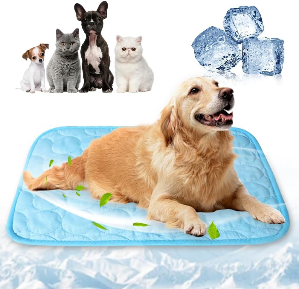 Dog Cooling Mat, Icynap Extra Large Cool Mat for Dogs, Reusable Self-Cooling Pad for Cats Dogs, Portable Ice Silk Pet Cool Mat, Easy-Fold, Washable Non Slip Cool Bed for Hot Summer (Light Blue, L)