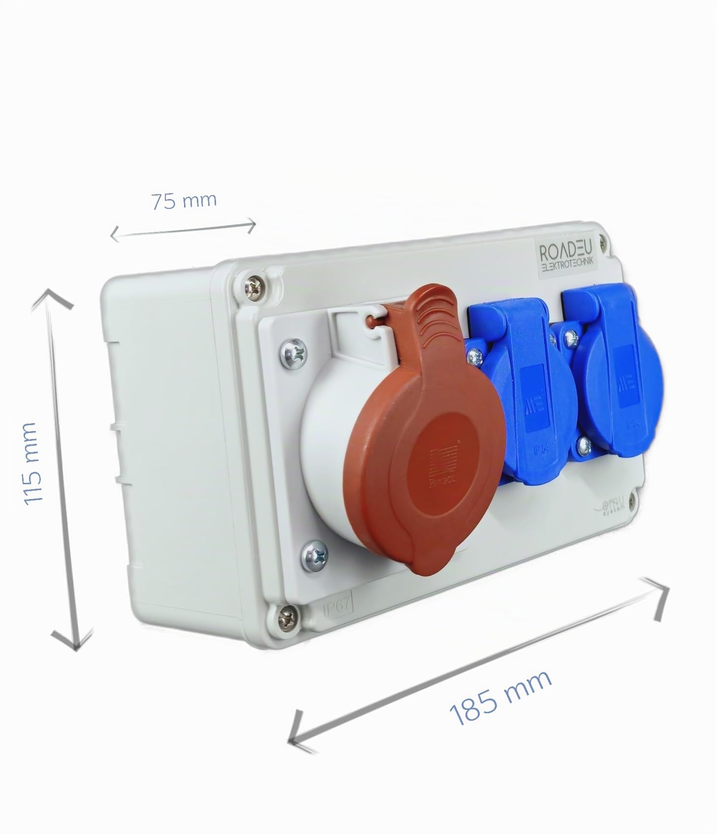 RoadEu - Presa a muro combinata - CEE 16A e 2x Schuko - Distributore di prese - Distributore di corrente da 16A, IP44 Ideale per officina, capannone e fabbriche.