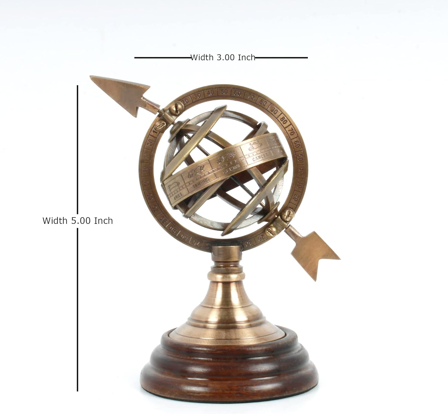 5" Nautical Antique Zodiac Brass Armillary Sphere Globe – Vintage Maritime World Globe Table Décor, Pirate Ship Style Astronomical Instrument Gift