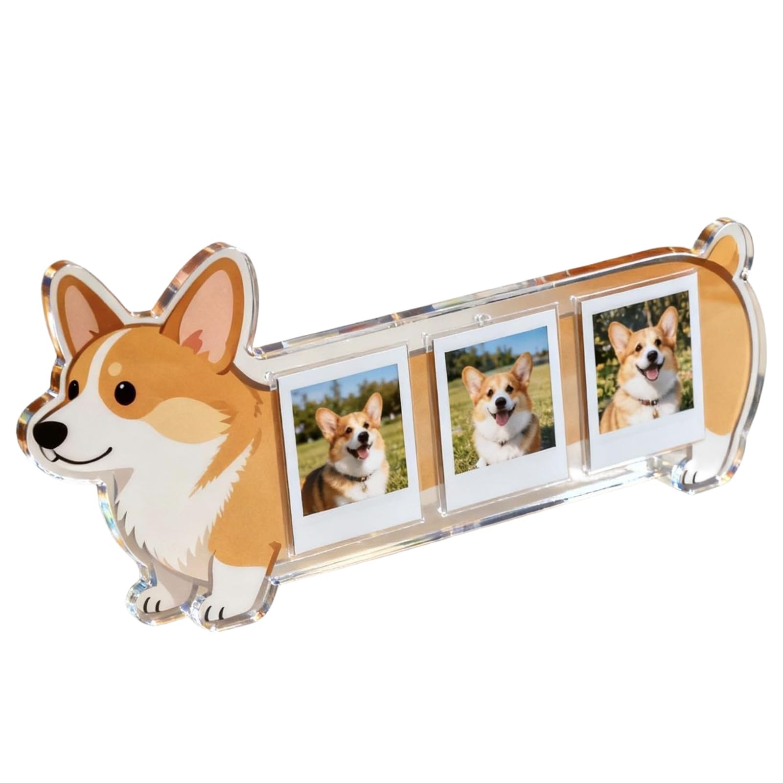 Shurhome 3-Compartment Shatterproof Photo Display Stand Clear Acrylic for Dog Pictures Memory Frame for Animals