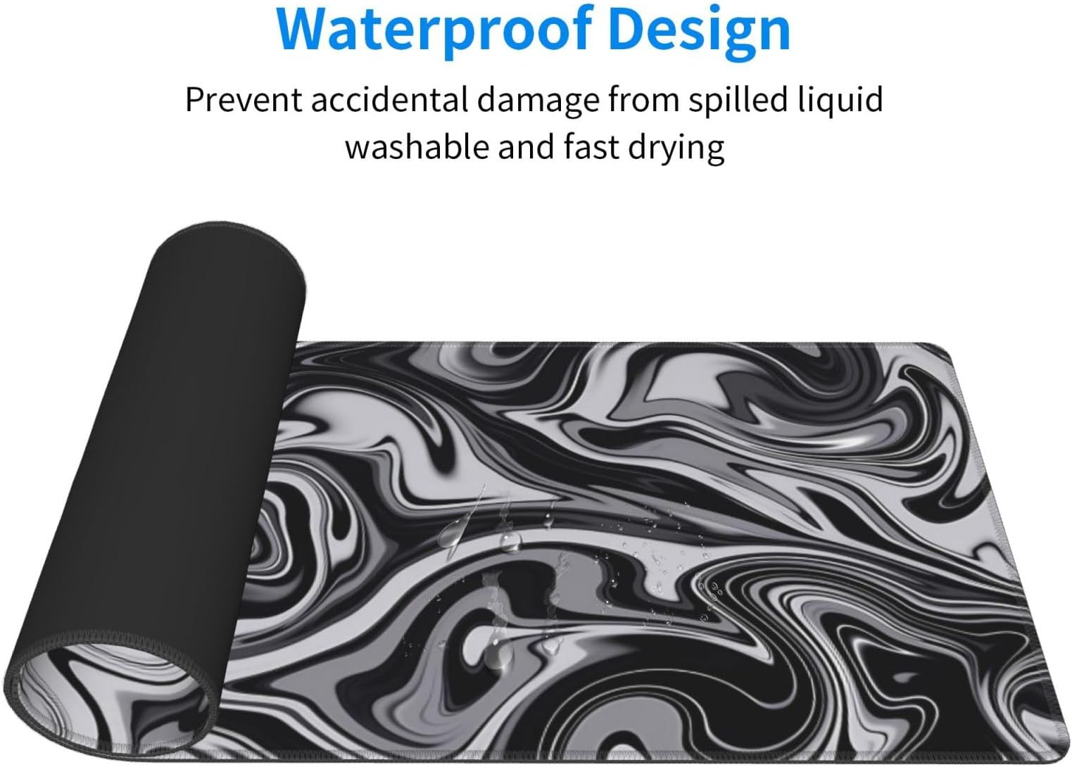 Abstract Black and White Marble Fluid Topographic Contour Map Ink Liquid Wave Gaming Keyboard Mouse Pad Mousepad Desk Mat Huge Extended XL Stitched Edge Rubber Sole for Home Office(31.5"X 11.8")