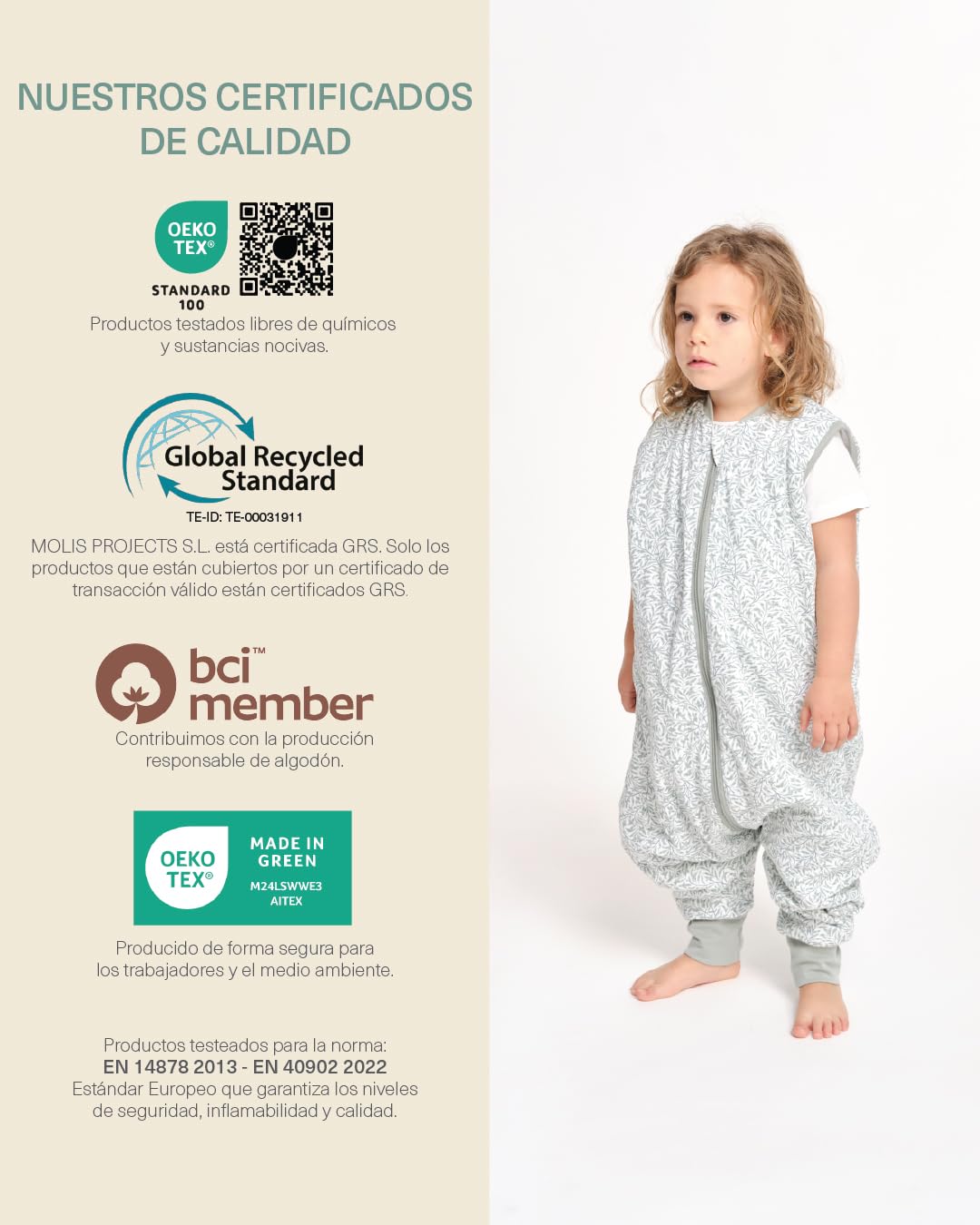 molis&co - Pijama Manta con Pies 1.0 TOG - 80 cm (2 años) - Ideal para Primavera y Otoño - 100% Algodón (Oeko-Tex 100) - Ines II