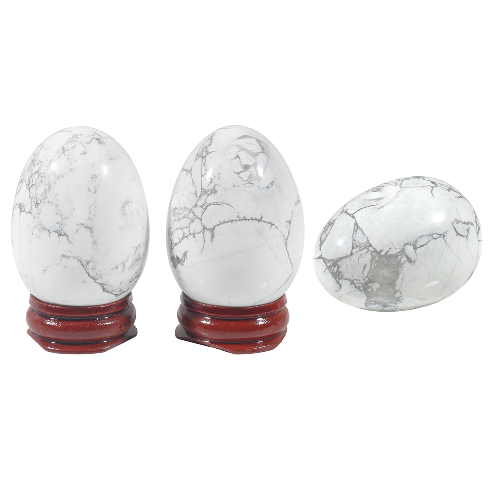 Ladeukoi Stone Egg Figurine, Polished Healing Crystal Easter Eggs Sphere Sculpture with Wood Stand - Image 3
