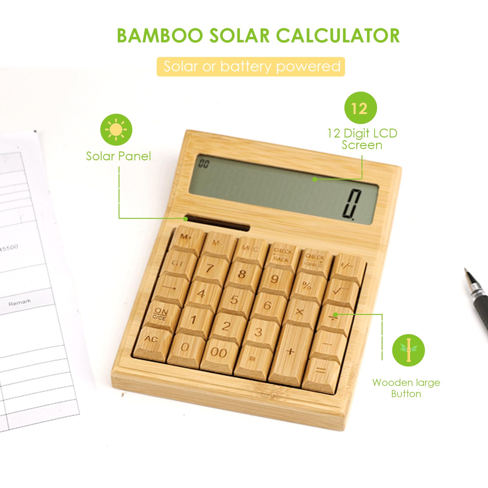 Jectse Calculadora de Escritorio, Calculadoras de 12 Dígitos con Energía Solar y Batería con Pantalla LCD Grande Calculadora de Escritorio de Mano, Función Estándar para Oficina, Hogar,