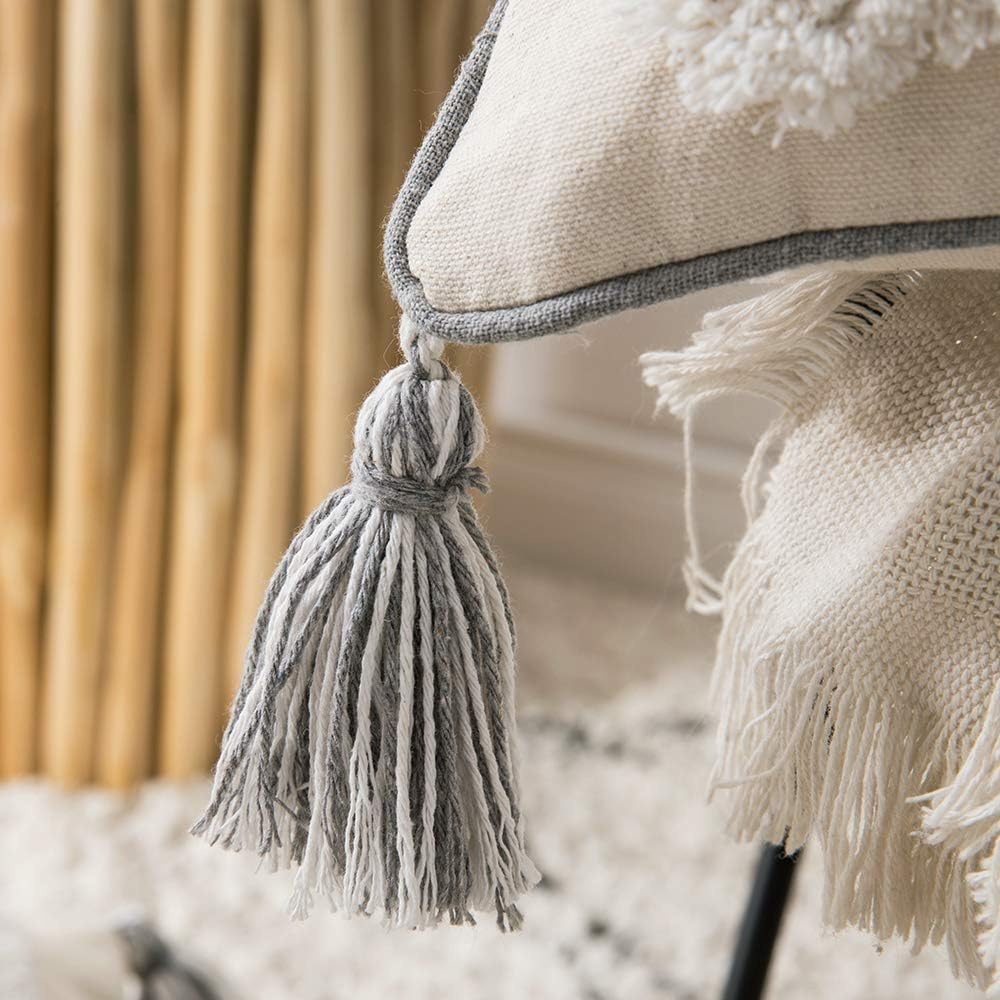 MIULEE Decorative Boho Throw Pillow Cover Tribal Woven Tufted Pillowcase with Tassels Super Soft Square Pillow Sham Cushion Case for Sofa Couch Bedroom Car Living Room 20X20 Inch Gray
