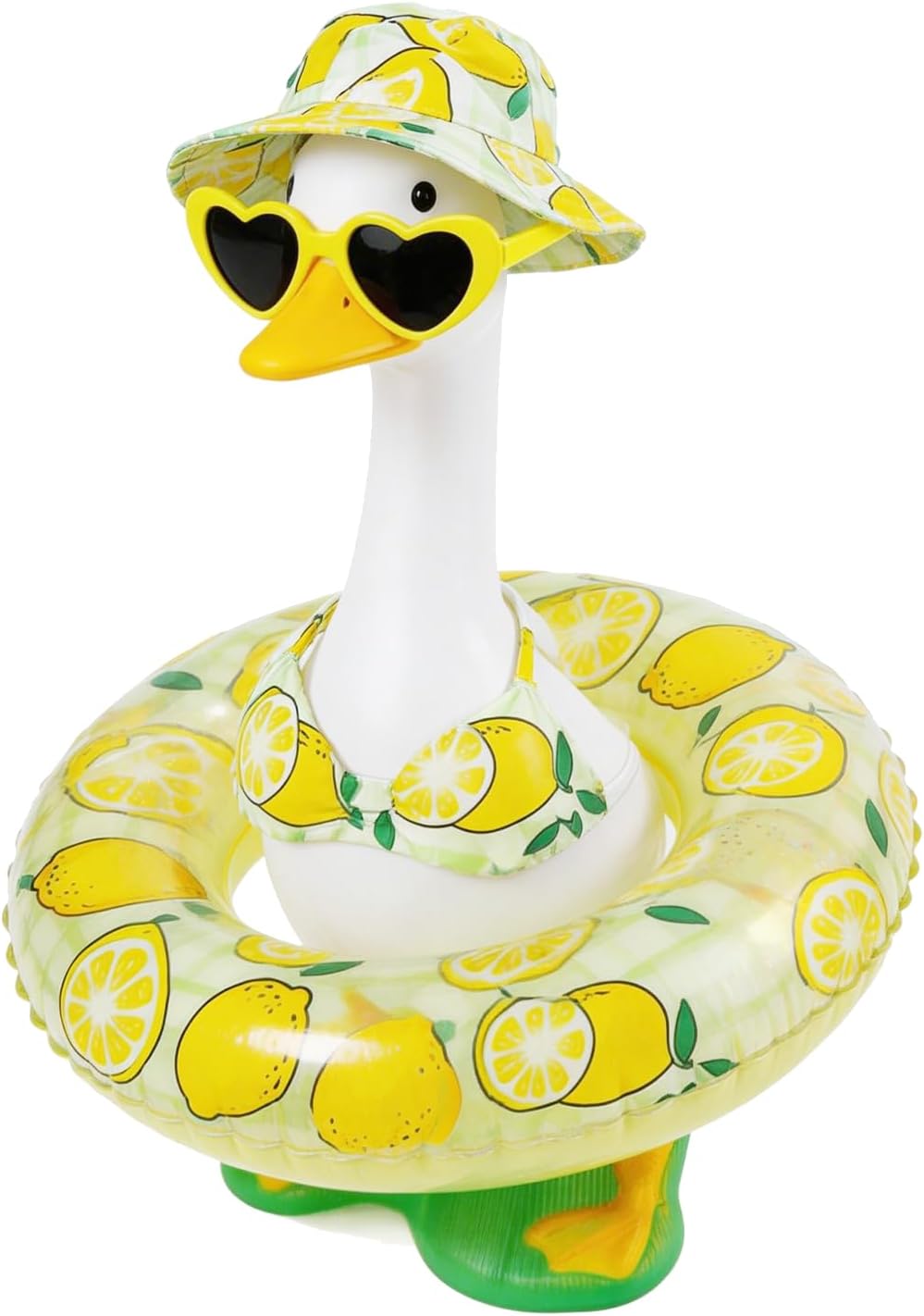 MASU&FHWE Porch Goose Outfits Yellow Lemon Bikini Swimsuit with Hat, Floatie, Sunglasses Set for Lawn, Yard, Garden Goose Decor