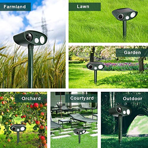 Clever sprouts Dog Cat Repellent, Ultrasonic Animal Repellent with Motion Sensor and Flashing Lights Outdoor Solar Powered Waterproof Farm Garden Yard Repellent, Cats, Dogs, Foxes, Birds, Skunks, Rod