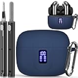 Silicone Case for TAGRY X08 Wireless Earbuds Case, Compatible with TAGRY Bluetooth Headphones True Wireless Earbuds with Keychain with Cleaning Pen - Blue