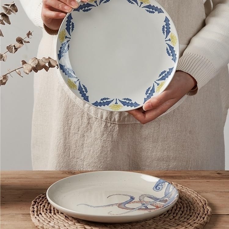 Talerze obiadowe Ręcznie malowane ceramiczne płytkie naczynie dekoracyjne talerze obiadowe Talerze sałatkowe (B,7 szt.)