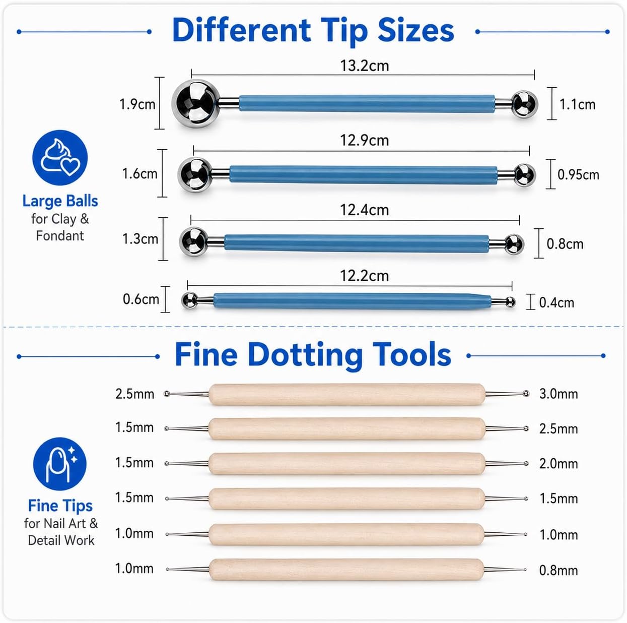 ABenkle 10Pcs Dotting Tools Ball Styluses for Rock Painting, Pottery Clay Modeling Embossing Art Mandala