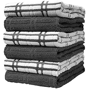 Dish Towel 16″x26″ | Grey Windowpane Design | Kitchen Hand Towels, Large Tea Towel Set | Dish Towels for Kitchen | Natural Ring Spun Cotton Dish Towel | Soft, Highly Absorbent | 400 GSM – 6 Pack